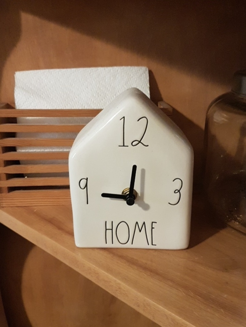 Rae Dunn White Ceramic 'HOME' House Clock with Black Hands